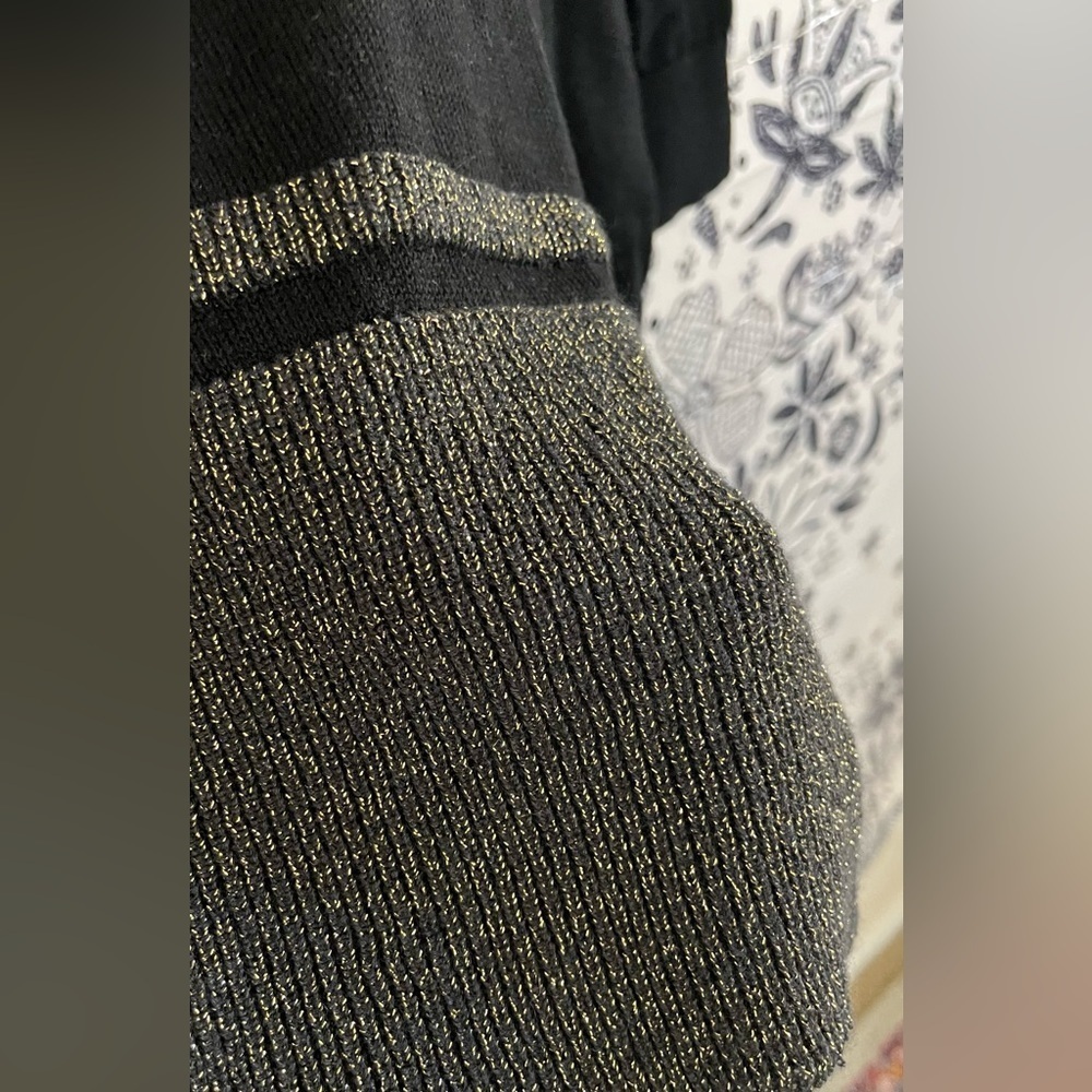 Plus size sweater black with gold stitch detailing around bottom - Picture 3 of 10